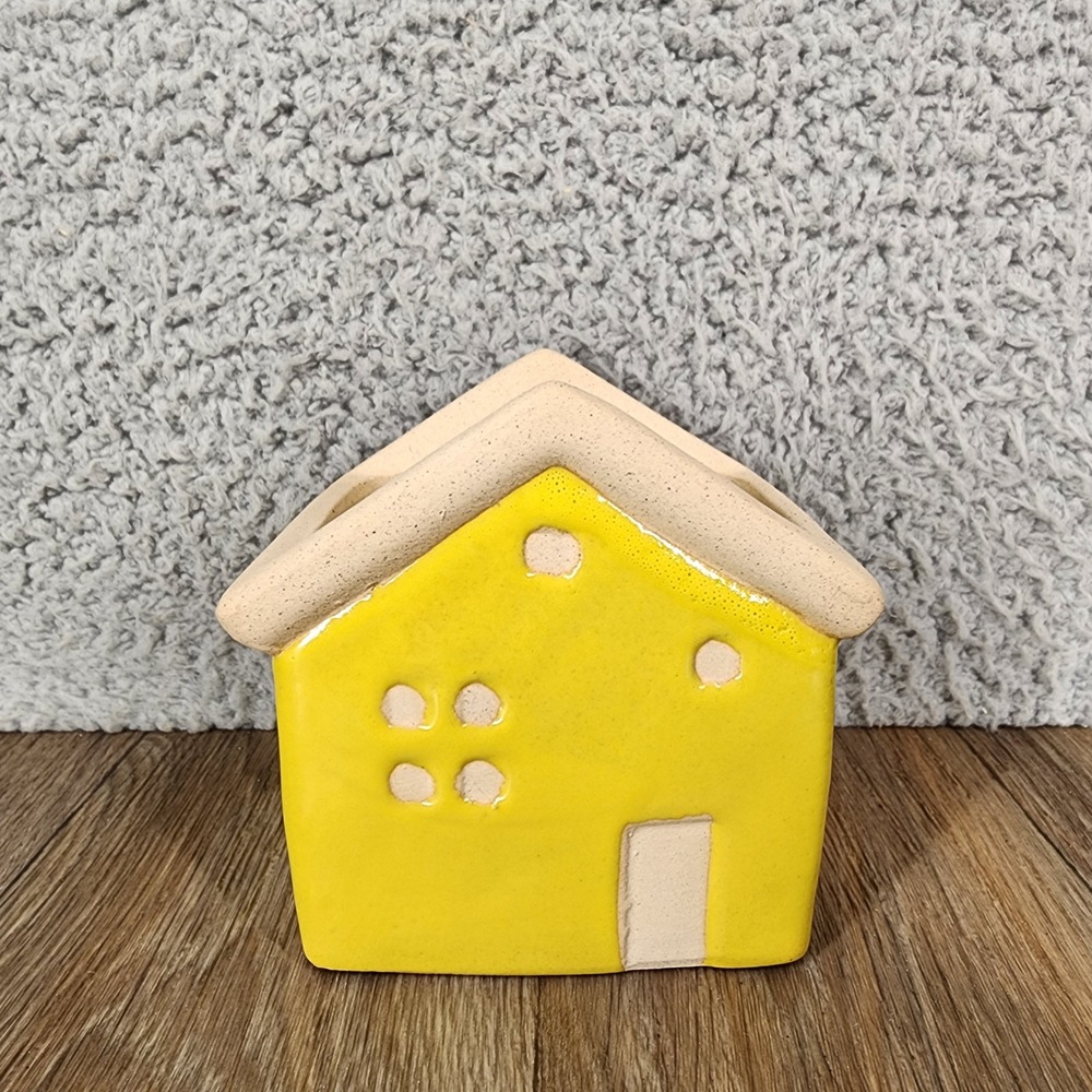 Viva Terra Yellow Ceramic House Succulent Planter Small Cottage Pot Home Decor